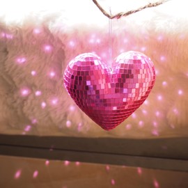 Yeehlmer Disco Ball Heart Shaped Rainbow Disco Hanging Party Mirror Decor Retro Light Reflective Ball Lover Gift Home Wedding Decor(1 Pack, Pink)