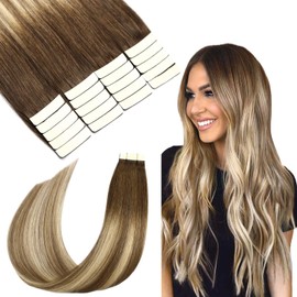 SURNEL Tape in Hair Extensions Balayage Ombre Color 3 Darker Brown Fading To 8 And 22 Blonde Tape in Extensions Human Hair 20 inch 20 Pieces 50g(#3/8/22-20)