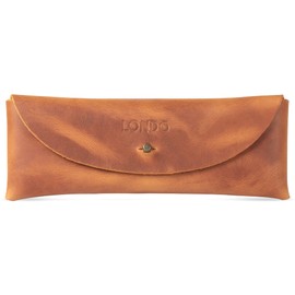 Londo Genuine Leather Retro Pen and Pencil Case - Metal Snap Fastener, Pencil Pouch Stationery Bag Camel One Size