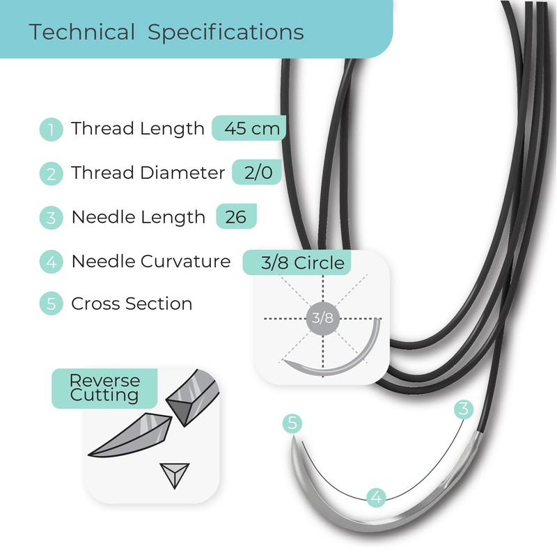 DEMETECH DemeLON Non-Absorbable Nylon Monofilament Suture, DFS-3, 16mm, 3/8 Circle,