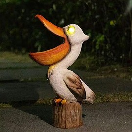 Elenon Garden Pelican Decor Solar Lights, Solar Pelican Garden Figurines Outdoor Decorative, Solar Yard Art Garden Sculptures & Statues for Patio Yard Pathway