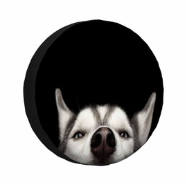 MIYASANG Funny Dog Spare Tire Cover Head of Peeking Siberian Husky Dog with Blue Eyes Weatherproof Universal Wheel Protectors Camper Tire Covers for Trailer Rv Travel(17 inch)