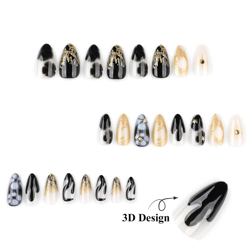 MISUD Almond Press on Nails Medium Fake Nails Glossy Glue