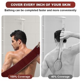 AYBUY Exfoliating Back Scrubber for Shower, 37 Inches Back Washer with Handles, Body Exfoliator Bath Tool for Women and Men, Exfoliate Washcloth to Scrub Your Body Deeply for Exfoliation