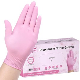 Pink Disposable Gloves, 3-mil,  exam Gloves Disposable Latex Free, Gloves for Cleaning & Esthetician, Pink Rubber Gloves, Pink Cleaning Gloves, Powder-Free, 100-ct Box (Small) - Item Package: 100, Size: X-Small