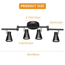 LABOREDUCER Track Lighting Fixture Ceiling, LED Flexible Track Lights with Swing Arm, 4-Light Directional Black Flush Mount Ceiling Spotlight for Kitchen, Living Room (GU10 Bulbs NOT Included)