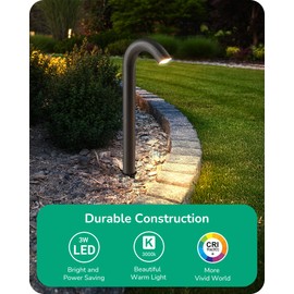 EDISHINE Low Voltage Landscape Lights, 3W 3000K 200LM Bright LED Pathway Lights Wired, IP65 Outdoor Landscape Lighting & Accessories, CRI80 Aluminum Candy Cane Light for Driveway Garden