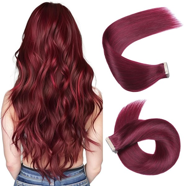 HotLulana Tape Extensions Real Hair Red (#99JA) Extensions Real Hair
