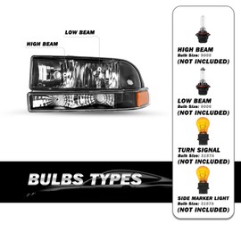 SOCKIR 4pcs Fits for 1998-2004 Chevy Blazer S10 Halogen Headlight Assembly with Bumper Lamp Set Pair (Black Housing with Amber Reflector)