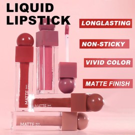 QUIWEN Big Brush Head Lip Gloss, Brown Lipstick, Matte Nude Lipsticks For Women Long Lasting, Non-Sticky Long Lasting Liquid Lipsticks,Highly Pigmented Lip Gloss Lip Stain Lip Makeup