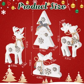 Barydat 4 Pcs Christmas Tabletop Decorations 3 Reindeer Christmas Decor 1 Christmas Tree Wooden Centerpiece Indoor Rustic Reindeer Standing Tabletop Elk Decor for Home Office Xmas Decor (White)