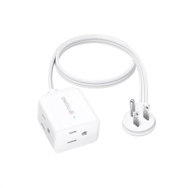 TROND Cable de extensión Plano Corto de 1.5 pies, Regleta de enchufes con Enchufe Plano en Esquina Derecha, extensión de Cable de alimentación de 16 AWG, 3 Clavijas con 3 Salidas múltiples