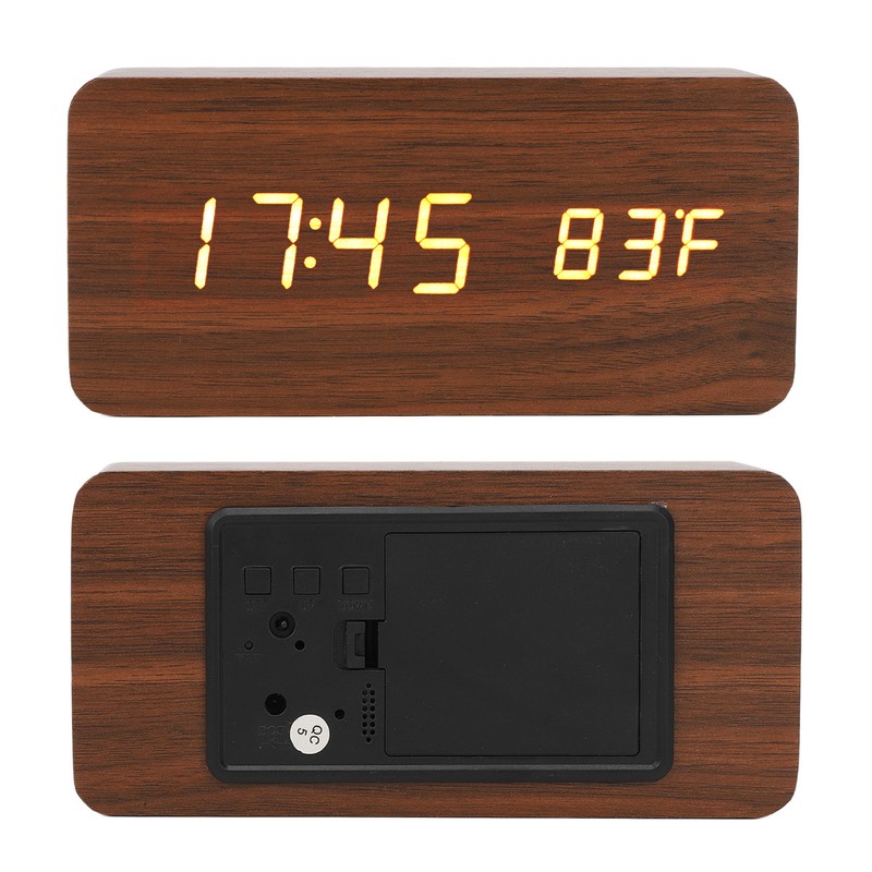 LED Wood Digital Alarm Clock 3 Level Brightness Electronic Clock