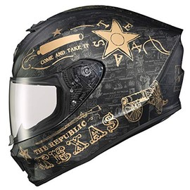 ScorpionEXO R420 Full Face Motorcycle Helmet with Bluetooth Ready Speaker Pockets DOT SNELL Lone Star (Black/Gold - Medium)