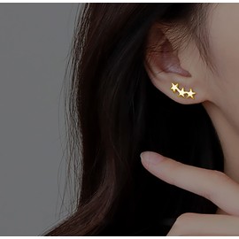 Reffeer Solid 925 Sterling Silver Star Crawler Earrings Wrap for Women Earrings Star Climber Earrings Piercings Cuff Studs (B-18K Gold Plated)