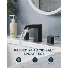 FORIOUS Square Black and Brushed Nickel Bathroom Faucets 3 Hole, Waterfall 8 Inch Widespread Bathroom Sink Faucet with Metal Pop-up Drain and Supply Lines, Two Handles for Vanity, Laundry Room, Basin