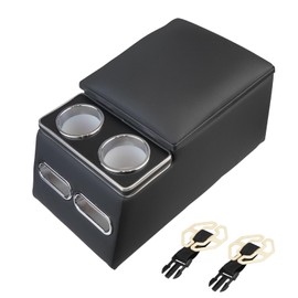 Center Console Organizer Armrest Storage Box with Cup and Phone Holder for Car & Van & Truck Floor Cab Back Bench Seat Black