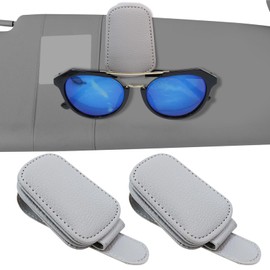 Dirvcp 2-Pack Magnetic Leather Car Sun Visor Organizer - Universal Sunglass Holder and Ticket Clip Glasses