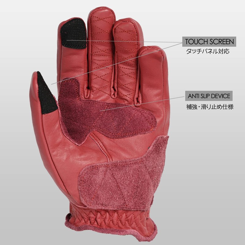 RIDEZ RLG2202-RED-M Motorcycle Genuine Leather Gloves, Short, Smartphone Compatible, Men's