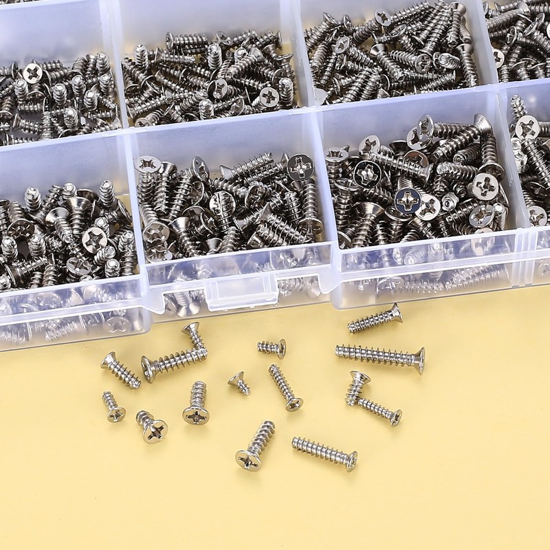 M2 M2.6 M3 Screws Set, 890 Pieces Self-Tapping Screws, Flat