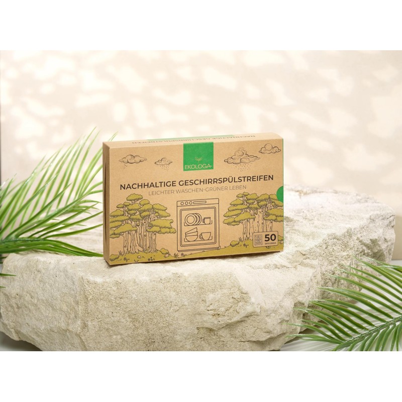 ekologa Dishwasher Strips - 50 Eco-Friendly Washes - Vegan, Plastic-Free