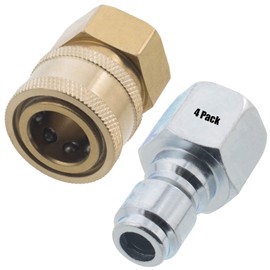 Erie Tools 4 Pressure Washer 3/8in. Female NPT Quick Connect Brass Socket Set and Plug High Temp 4000 PSI 10.5 GPM