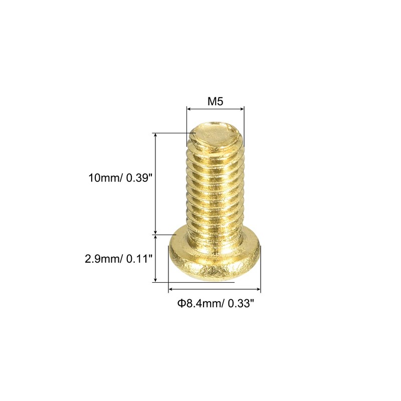 sourcing map Brass Machine Screws, M5x10mm Phillips Pan Head Fastener