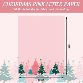 Generic AnyDesign 60 Sheet Christmas Stationery Paper Pink Xmas Tree Letterhead Letter Writing Paper for Winter Holiday Notes Greeting Card Invitation Office Printing, 8.5 x 11 Inch, Single-Sided