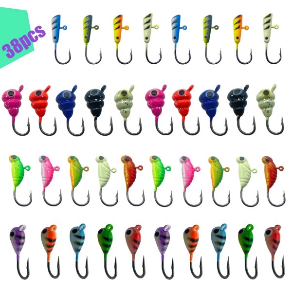 Unbranded 38Pcs Ice Fishing Jigs for Panfish Crappie Sunfish Walleye