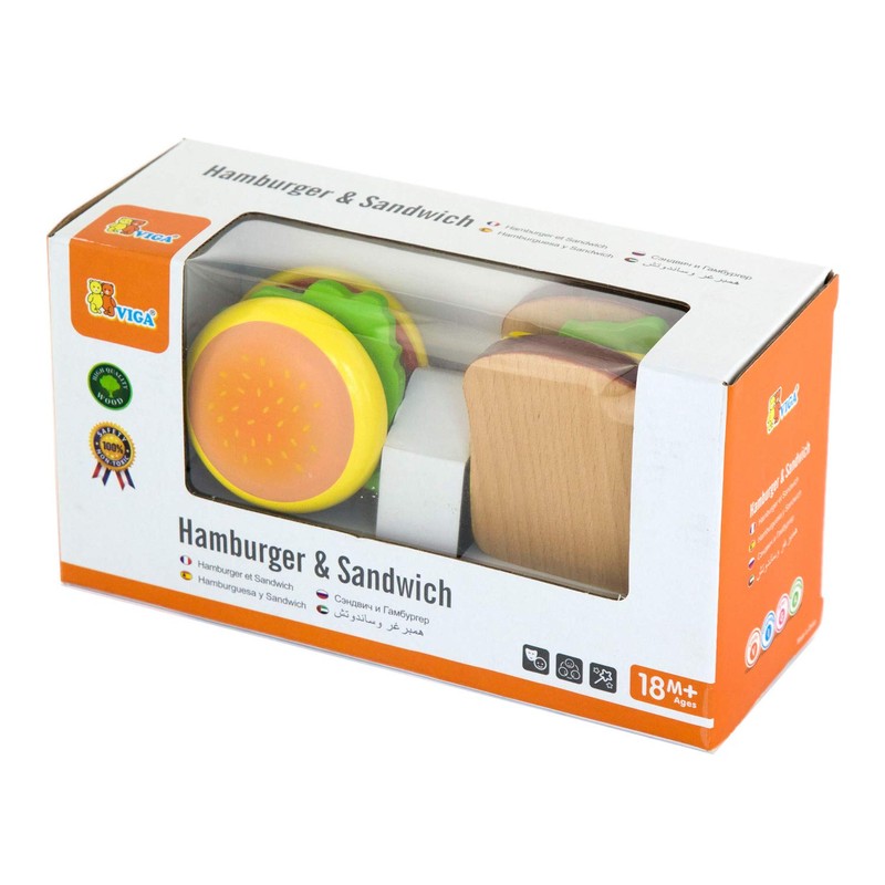 Viga Wooden Hamburger & Sandwich Set - Childrens Pretend Play