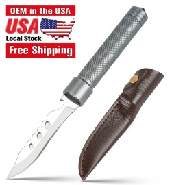 Custom Camping Pocket Hunting Knife Outdoor Aluminum Handle Knives Edc 420j2 Fixed Blade Knife With Leather Sheathcolor: Grey, blade length: 84mm, blade width: 15mm, type: Balisong Trainer