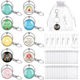 10 Sets Thank You Keychain Gifts Women Men Teacher Inspirational Keychain Thank You Card Organza Bags, Appreciation Graduation Keyring for Employee Colleague Coworkers Teacher Appreciation Gifts
