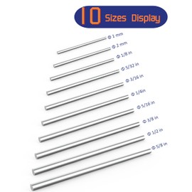 Lyrlidr 6 Pcs 304 Stainless Steel Round Rods -3/16" Dia x 10" Length - Solid Metal Shafts for Industrial Use, Metalworking & DIY Crafts,Precision Machining (6, 3/16 x 10)