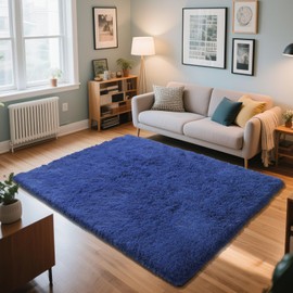 Blue Fluffy Rug Shaggy Area Rug, 3x5 Area Rugs for Girls Bedroom, Soft Cute Baby Play Mat, Indoor Floor Carpet for Teen, Nursery, Preppy Dorm, Plush Aesthetic Bedside Rug