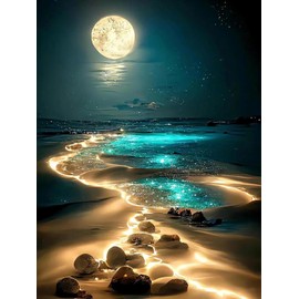 HecticCore 5D Diamond Painting Set for Adults, Moonlight by the Sea, Full Drill Diamond Painting, DIY Diamond Painting, Craft Set for Living Room and Bedroom, Wall Decoration (30 x 40 cm)