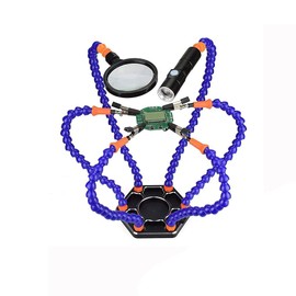 Soldering Station Helping Hands, Third Hand Soldering Tool with 6 Auxiliary Arms Magnifying Glass Torch Non-Slip Base and Crocodile Clips for DIY and Repair
