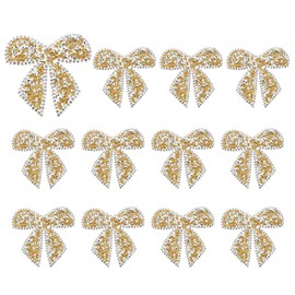 PATIKIL Bow Rhinestone Patches, 12 Pcs Bow Shape Sew/Iron on Applique Patches Rhinestone Applique Glitter Crystal Patches for Shoes Clothes Pants Bags, Gold