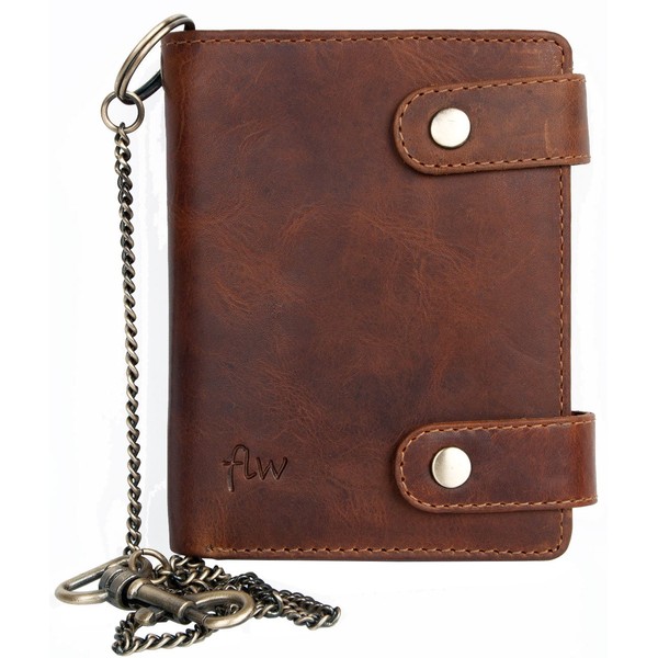 Large Biker's Pure Leather Wallet with Metal Chain