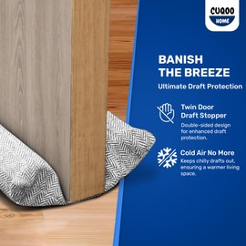 CUQOO Oxford Double Draft Excluder – Water Proof Snow Proof 600D Oxford Fabric Door Draft Excluder | Premium Under Door Draught Excluder | 70 to 90 cm Adjustable Door Draft Stopper - Light Grey