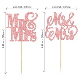 24 piezas de decoración de magdalenas de oro rosa con purpurina para Mr & Mrs para bodas, despedidas de soltera, bodas, compromisos, despedidas de soltera