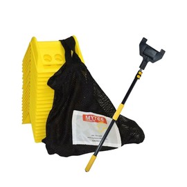Mytee Products 8ft V Shaped Extension Handle and 20 Pack 4" Yellow Corner Protector V Shaped Flatbed Edge Guards with Carrying Case - 4" Winch Ratchet Straps Plastic Corner Protectors