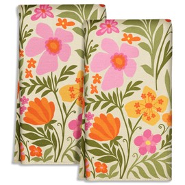 Miss Adola Cute Kitchen Towels Set of 2 - Dish Towels 18 x 26 Inch Microfiber Tea Towel for Home Decorative Flower Plant Spring Soft Reusable & Absorbent Aesthetic Vintage Design