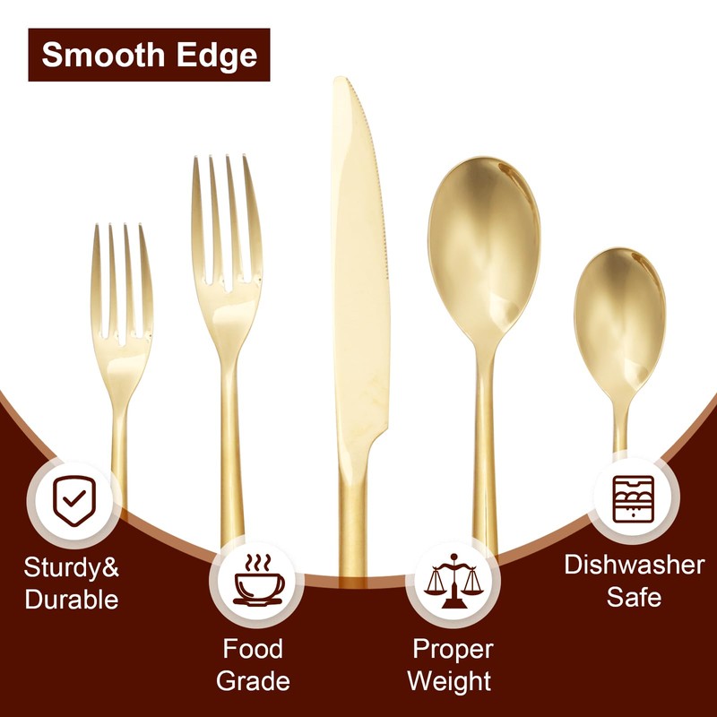 Gold 20-Piece Silverware Set with Handle, Stainless Steel Flatware Set,