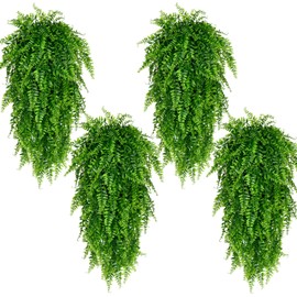 Waipfaru Waipfaru 4Pcs Fake Hanging Plants Artificial Ferns for OutdoorsFake Ferns UV Resistant Plastic Fake Plants for Indoor Wall Porch Wedding Party Holiday Decor