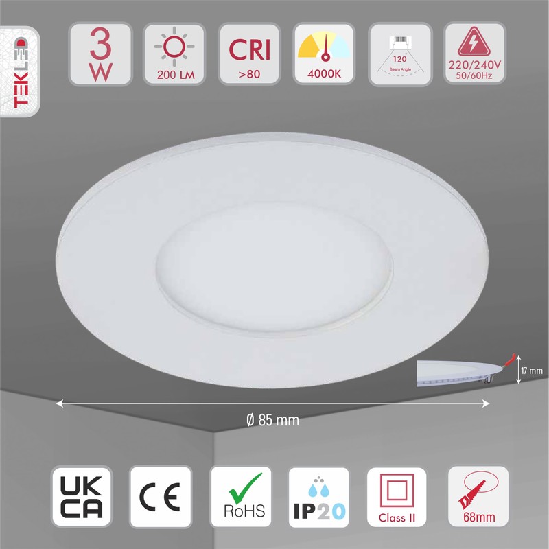 TEKLED LED Round Recessed Ceiling Light | Flat Panel Ultra