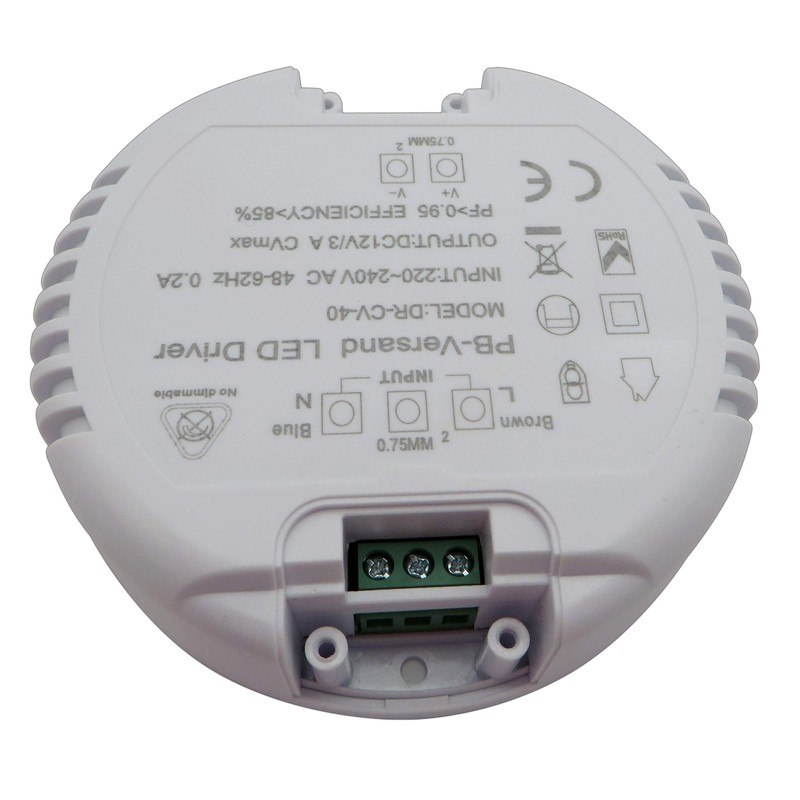 LED Transformer 12 V DC 1-40 Watt (Round) Power Supply