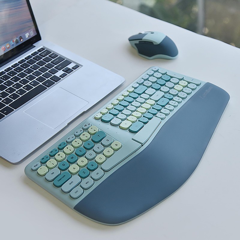 Wireless Ergonomic Keyboard and Mouse Combo with PU Wrist Rest,