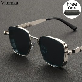 Trendy Unique Reflective Punk Sunglasses | High-Quality Unisex Design with Case, Perfect for Outdoor Travel/Driving/Summer BeachDesign: Golden Frame/Gray Lens, Frame Material: Alloy