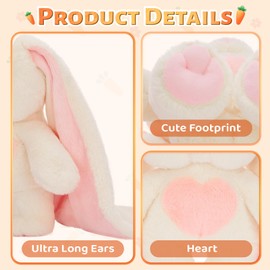 Tezituor Bunny Stuffed Animal with 3 Babies, Plush Rabbit Toy 19“ Long Ear Bunny with Heart Soft Rabbit Plushies Easter Decor Christmas Birthday Gifts for Girls Boys