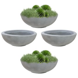 Sunnydaze Percival 20.75" Shallow Outdoor Planter Bowl for Flowers and Succulents - Polyresin Double-Walled Design - Gray - Set of 4